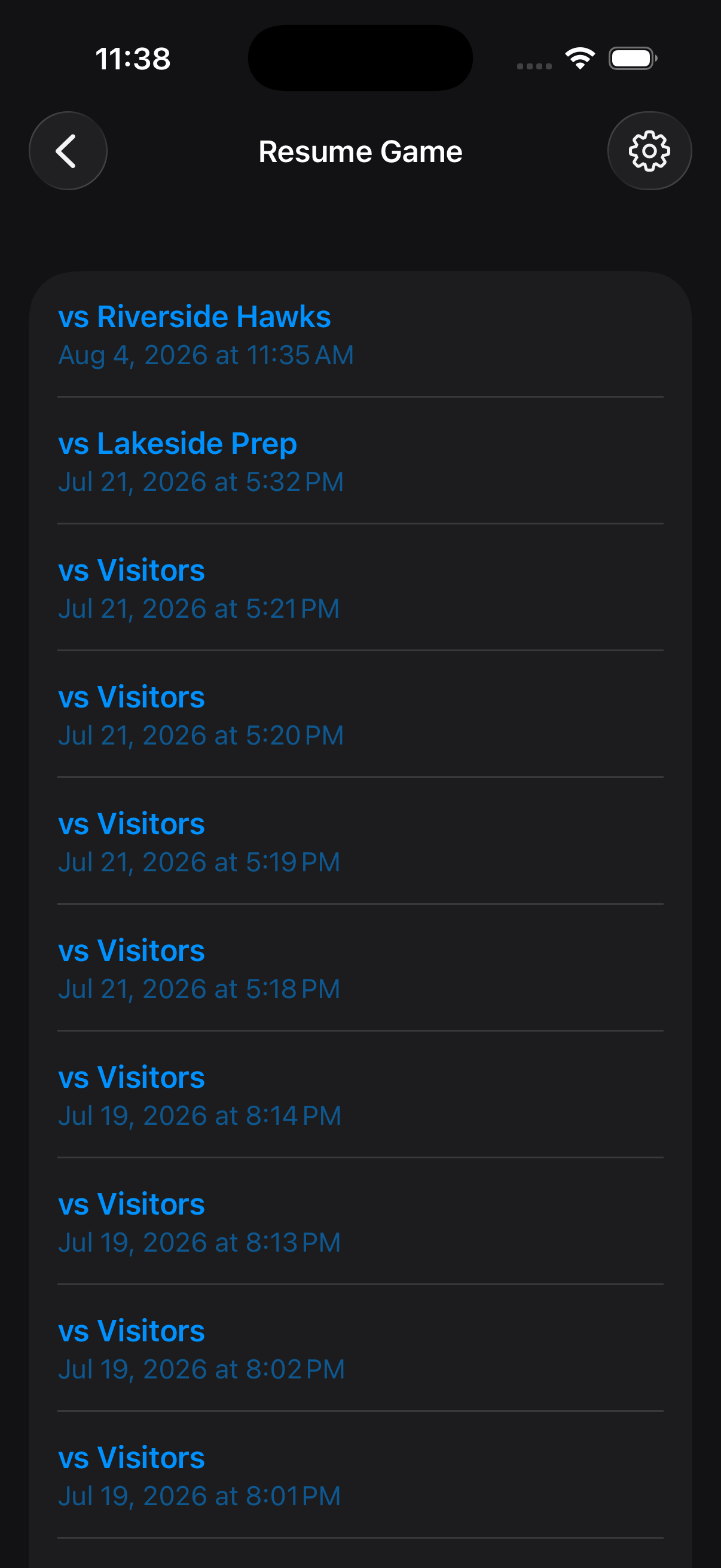 Saved games list in DiamondKing